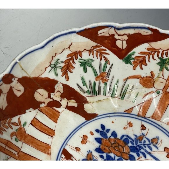 Antique 19th C. Meiji Era Japanese Porcelain Imari Bowl Scalloped Hand Painted - Picture 14 of 16